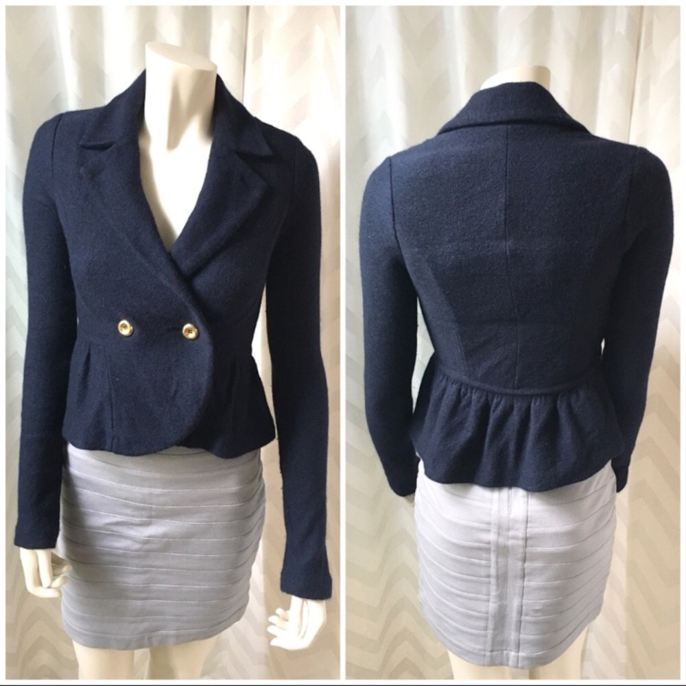 BCBGMaxAzria Wool Navy Blazer with Gold Buttons